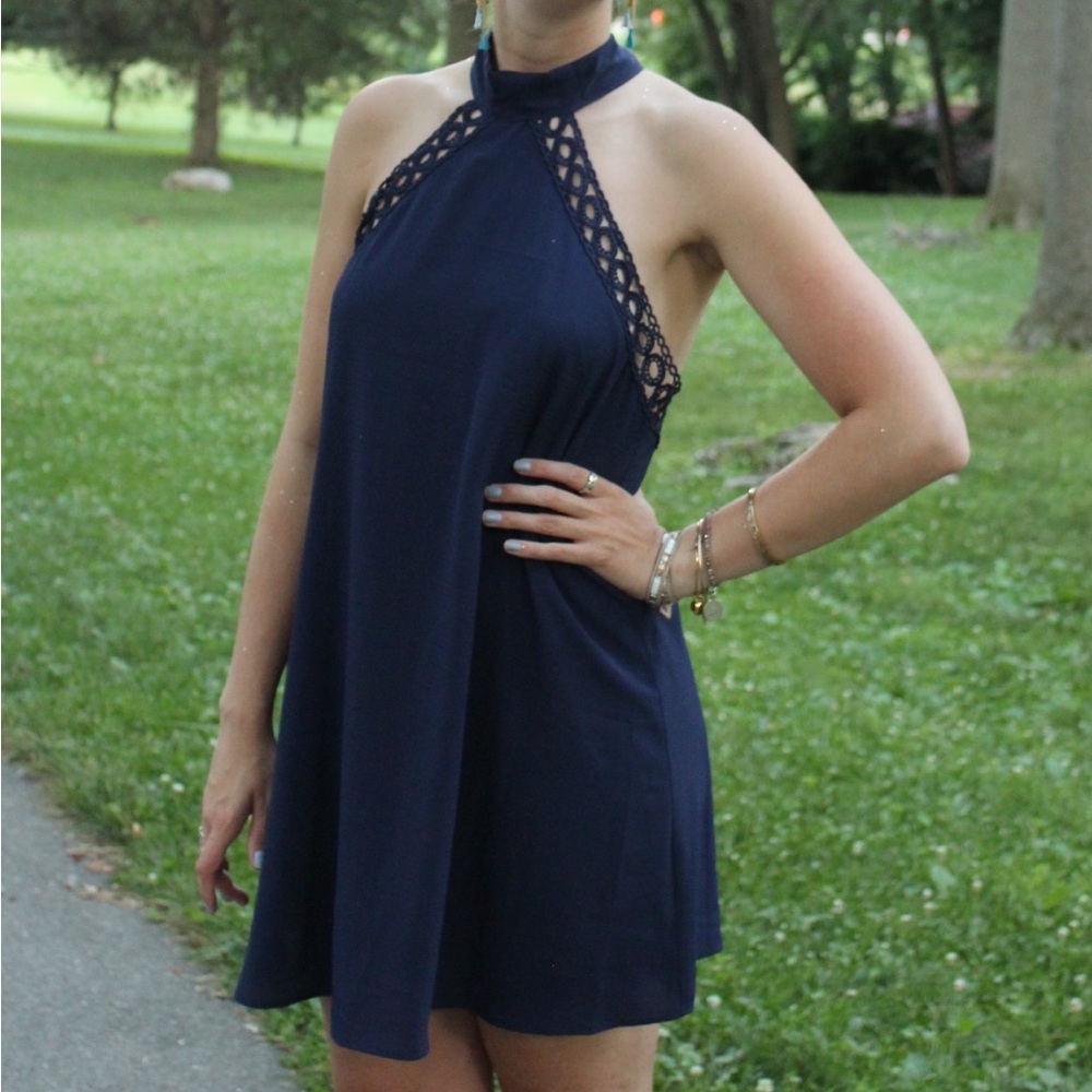 Navy Backless Halter Top